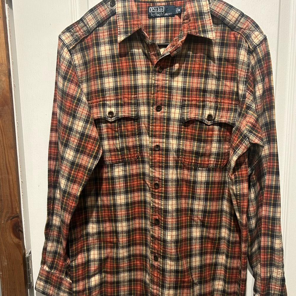 Ralph Lauren Men's Casual Plaid Shirt - Red and Cream Size M SKU 670